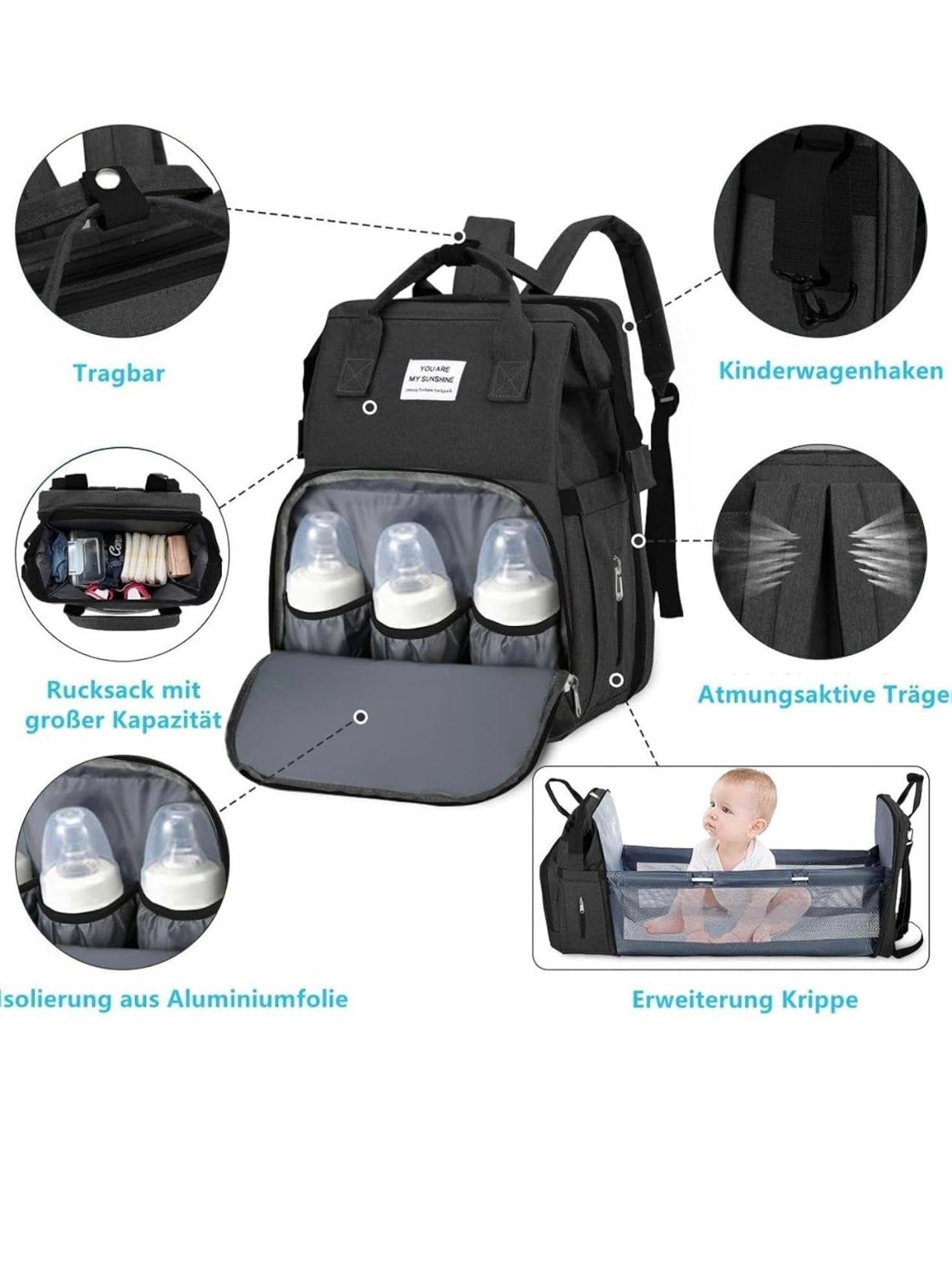 Babytasche, Wickeltasche mit Bettfunktion, Kinderbett